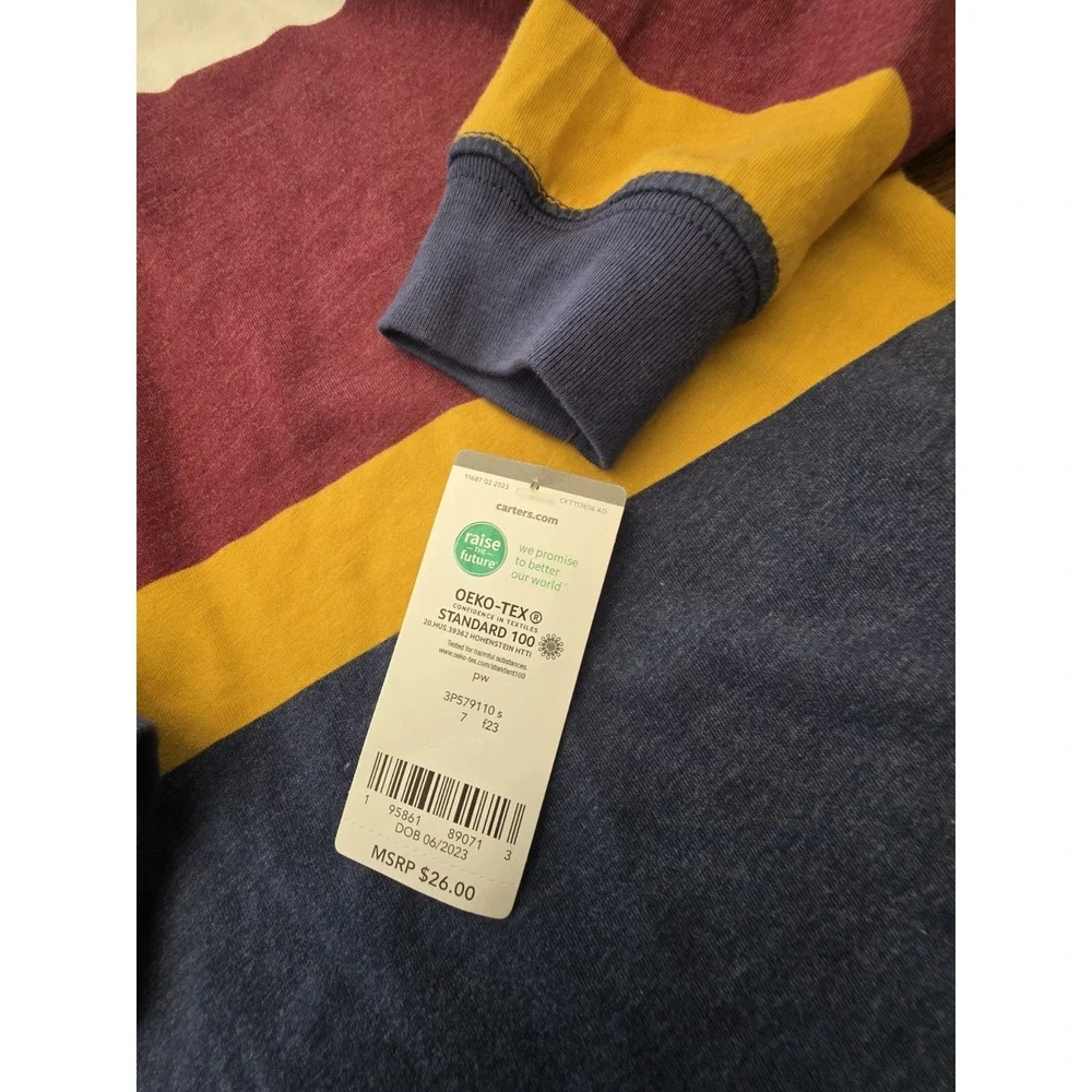 Carter's Kid Boys Size 7 Long Sleeve Striped Polo Collared Button Multicolor 039